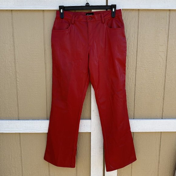 Vintage Y2K No Boundaries Red Faux Leather PVC Bootcut Pants Junior’s Size 13 - Picture 1 of 6